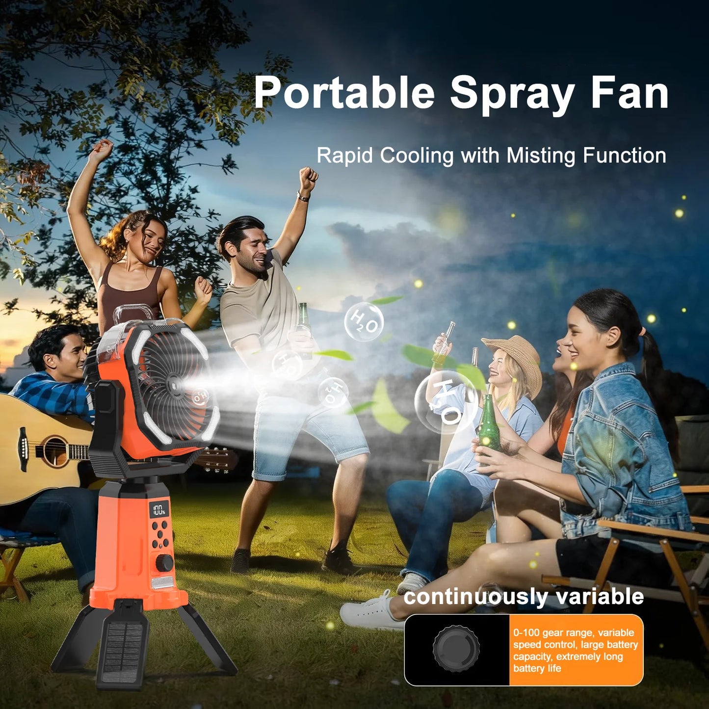 Portable 4 In 1 Rechargeable Fan With Stand Spray LED Light