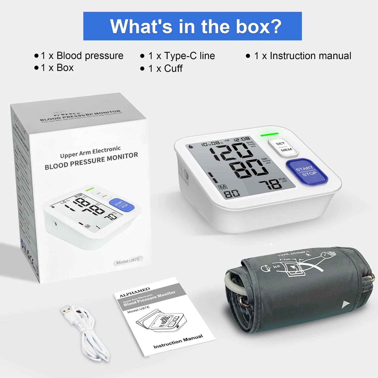 Automatic Blood Pressure Monitor With Large Arm Cuff 2x90 Memory