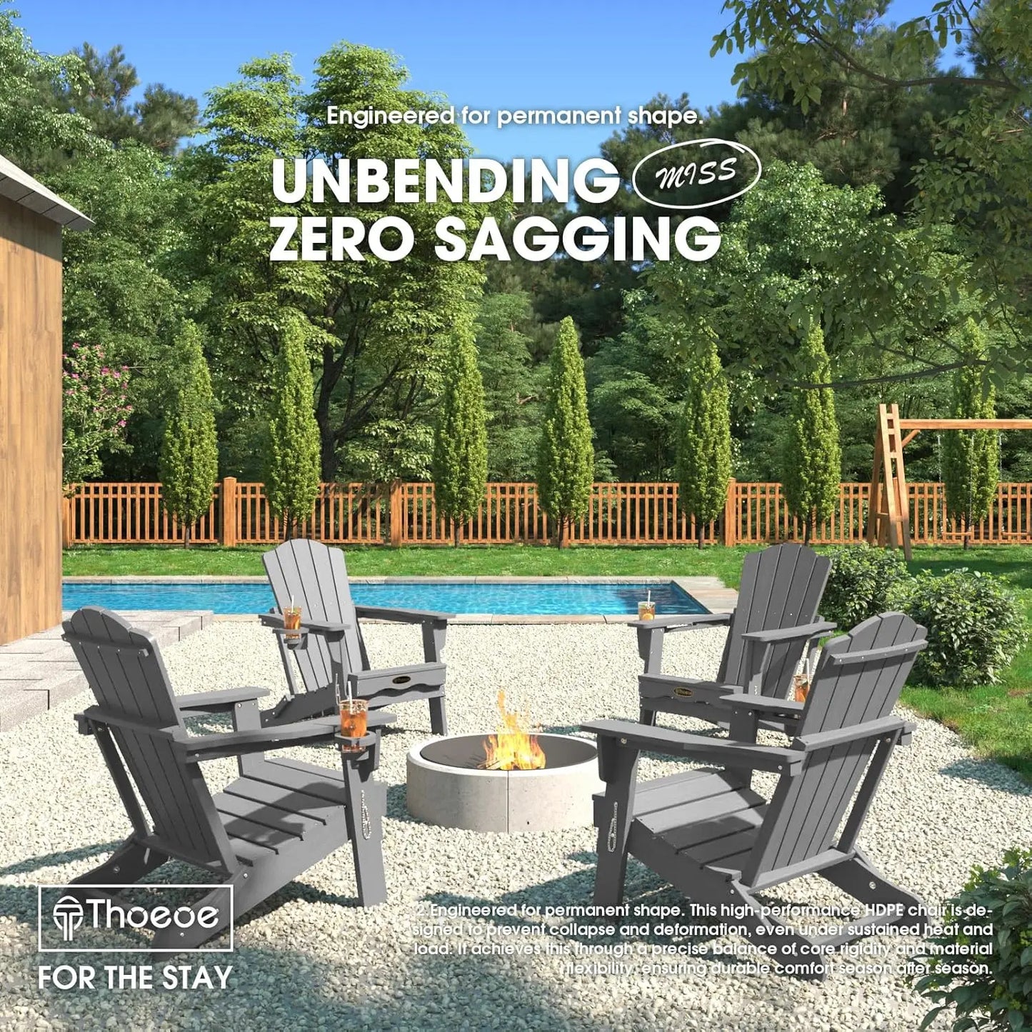 MOYU Folding Adirondack Chair Set All-Weather HDPE Outdoor Chairs
