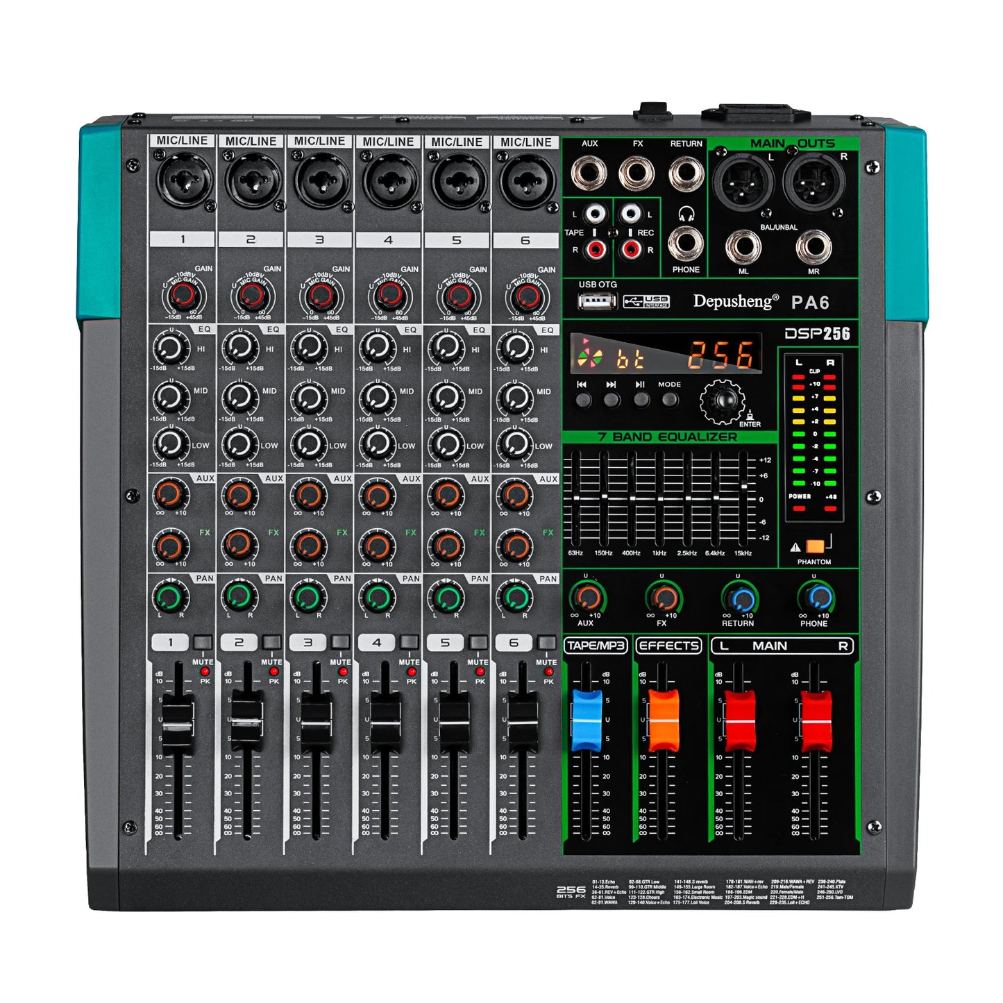 Depusheng 6/8/12/16 Channels Audio Mixer USB 48V Phantom Power
