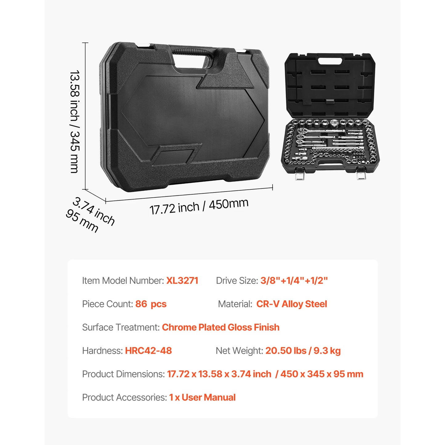 SucceBuy 86Piece Socket Set With Ratchet SAE And Metric