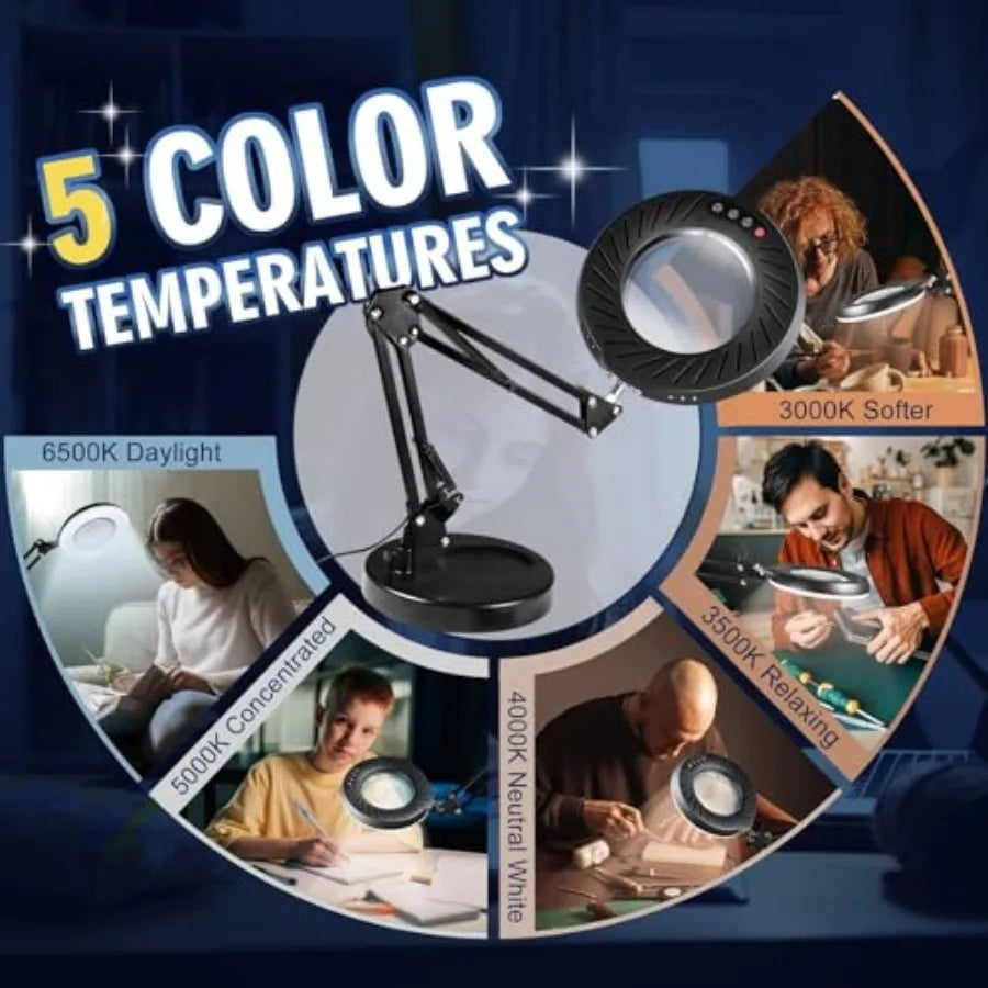 LED Desktop Magnifying Glass Lamp With Stand And Dimmable Lighting