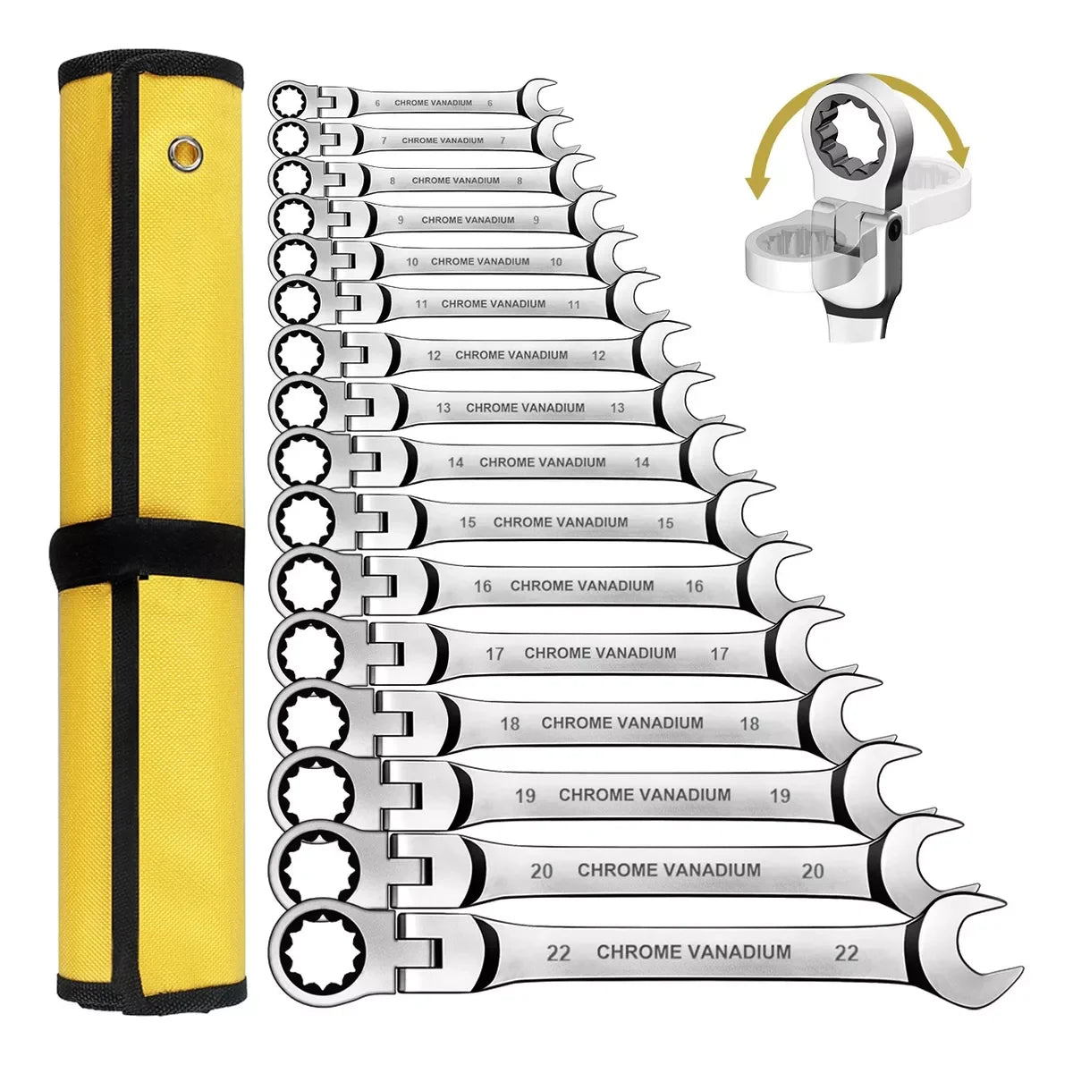 WOZOBUY Flex-Head Ratchet Wrench Set Cr-V Construction