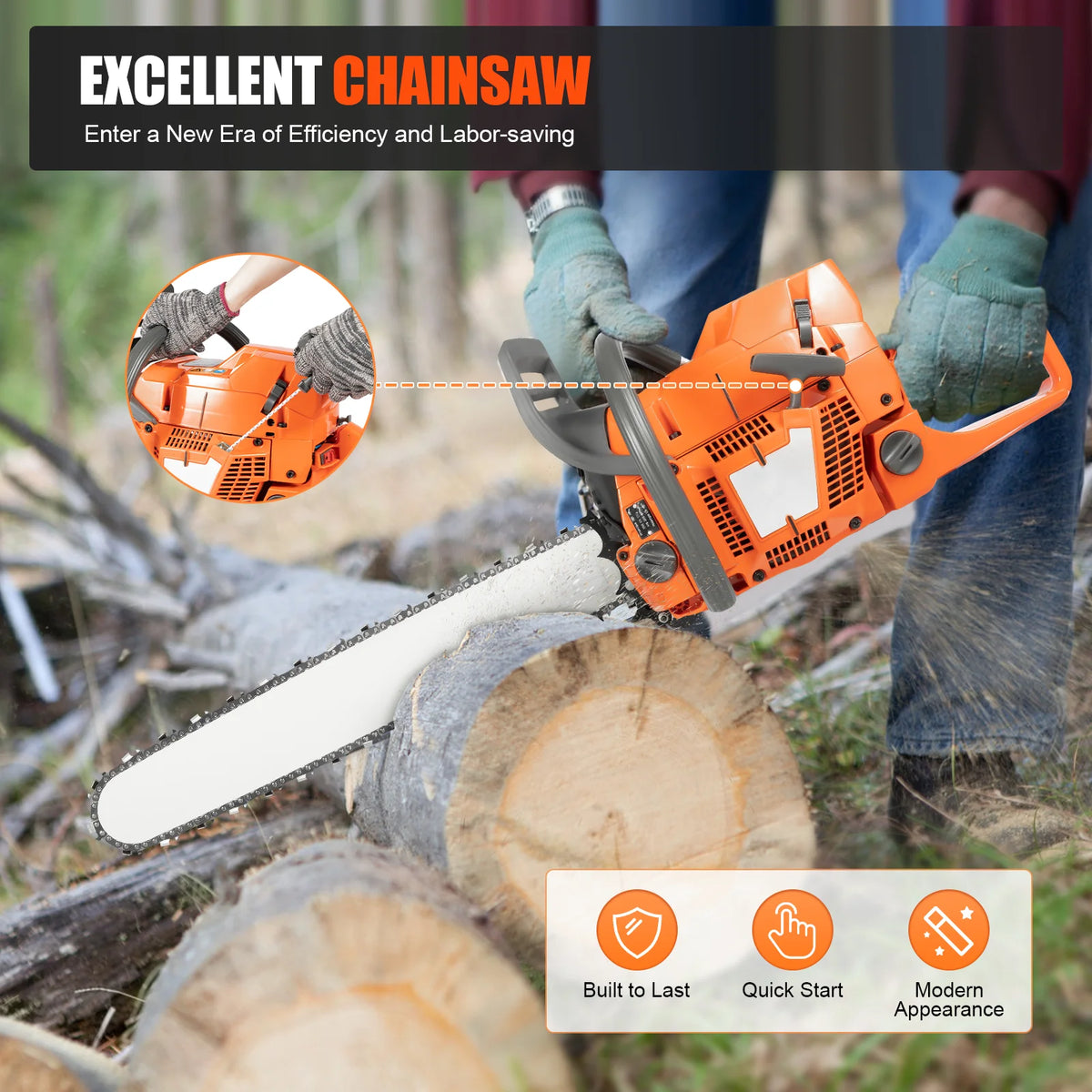 Gas Powered Professional Chainsaw for Logging Wood Cutting and Gardening