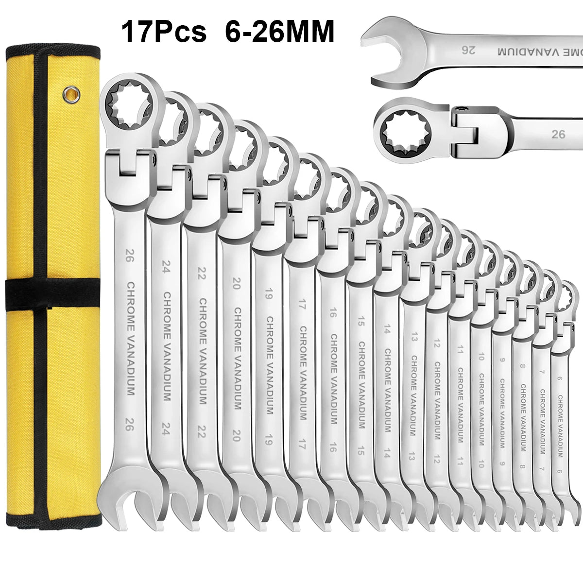 WOZOBUY Flex-Head Ratchet Wrench Set Cr-V Construction