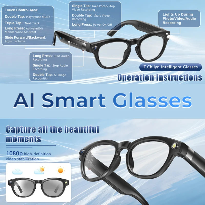 Smart Glasses Real-Time Translation AI Chat Assistant With 8MP Camera