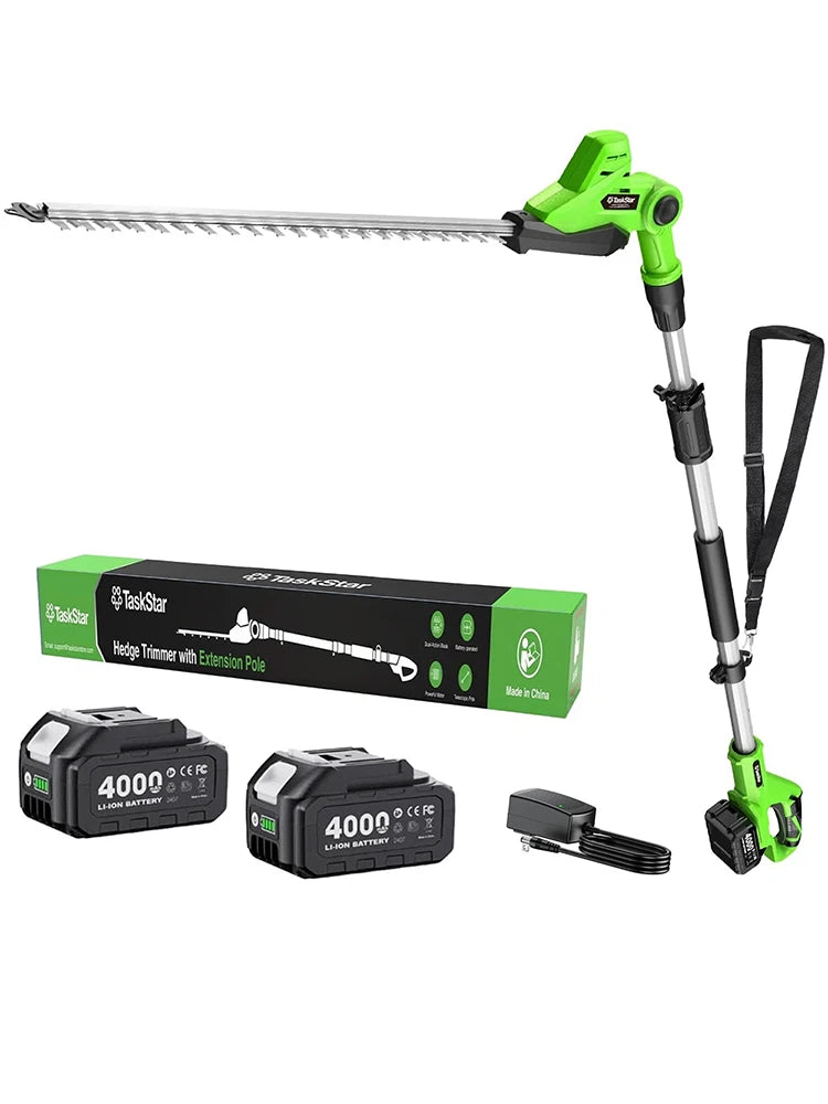 TaskStar Long Reach Cordless Hedge Trimmer With Dual 4000mAh Batteries