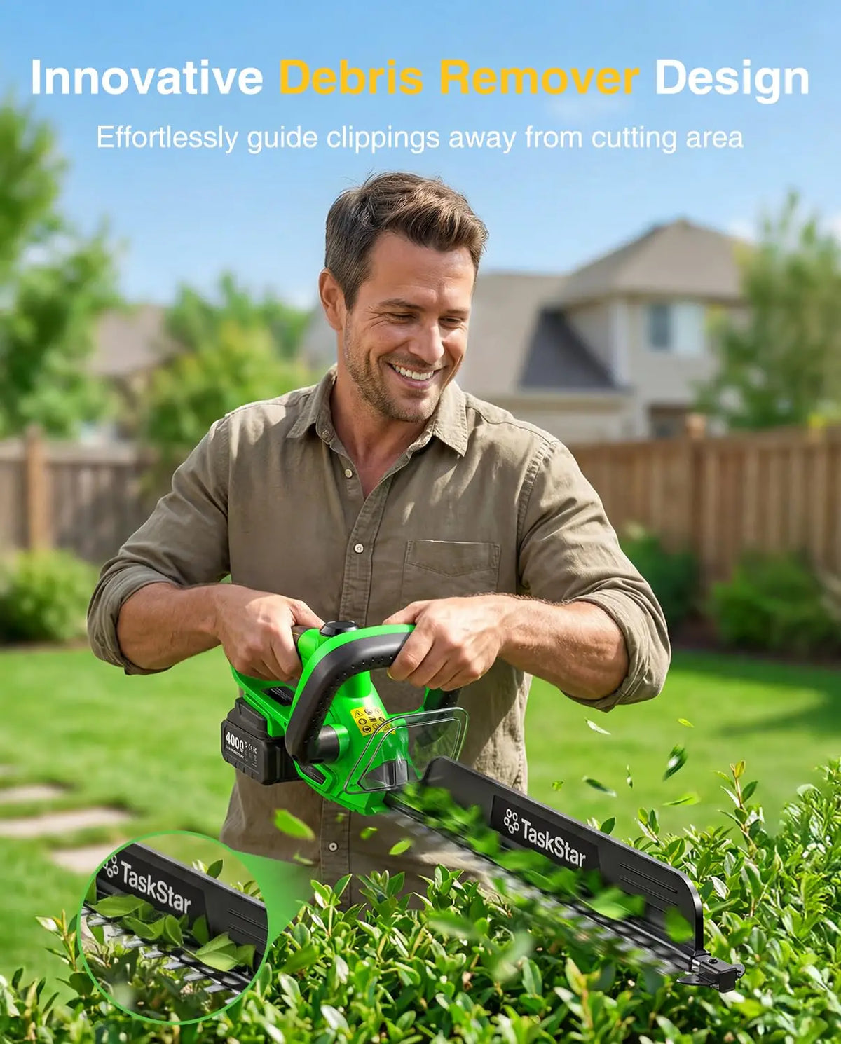 TaskStar Cordless Electric Hedge Trimmer With Dual Action Blade