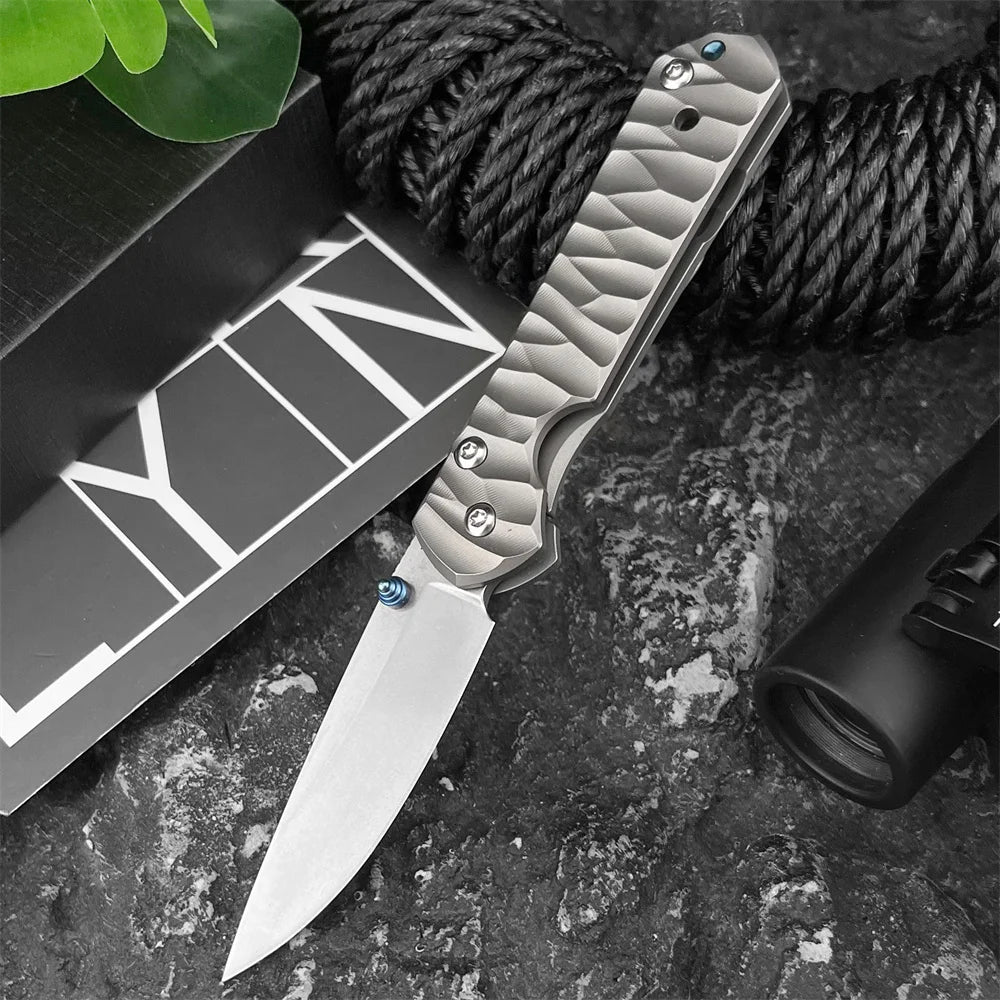 DIY Supplies EDC Safety Folding Knife Damascus Steel Titanium Handle