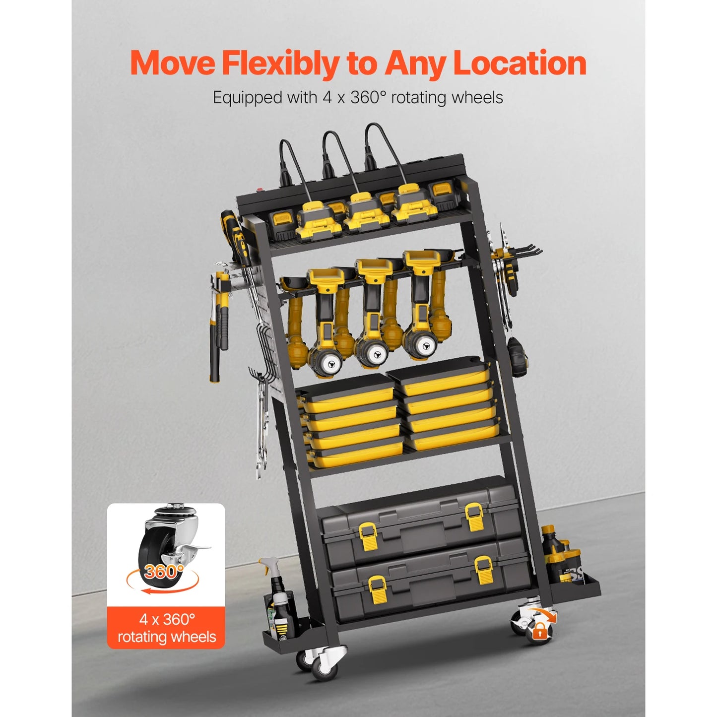 Tool Organizer Cart With Charging Station And 8 AC Outlets