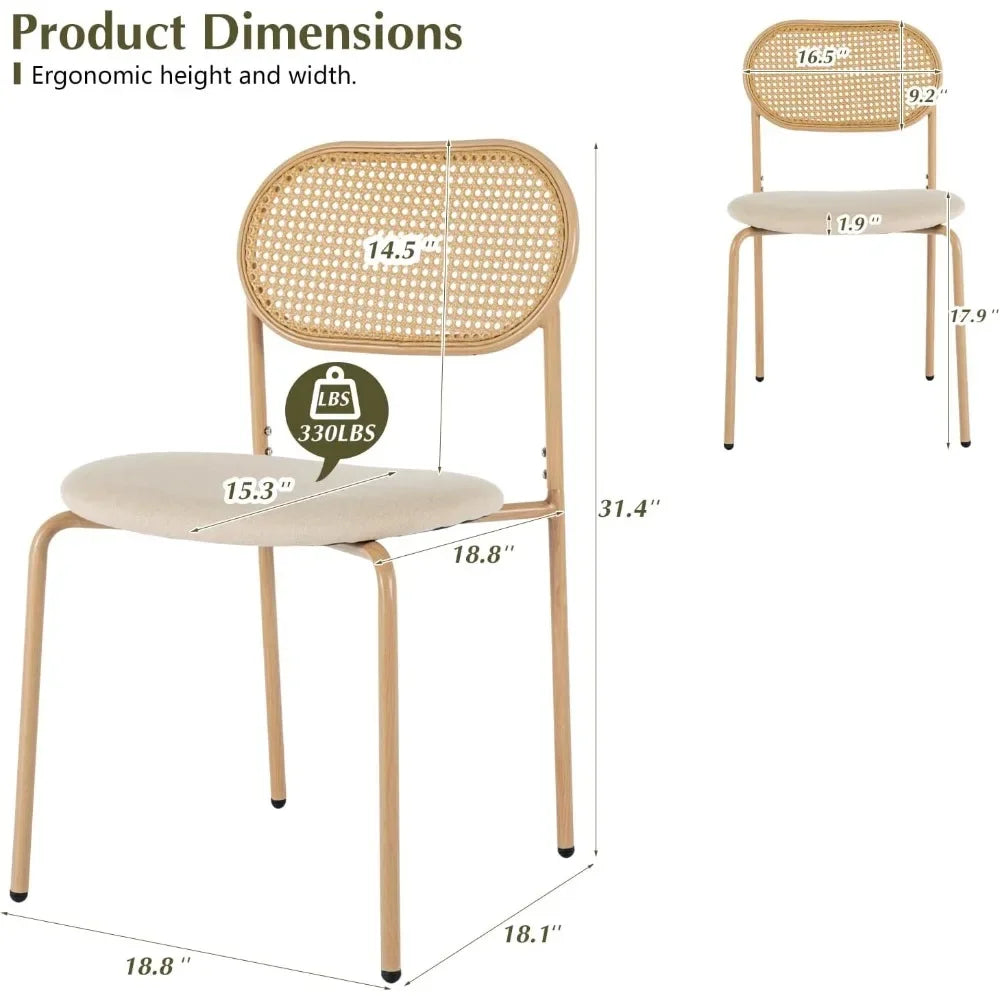 Boho Outdoor Dining Chairs Set of 6 With Rattan Back