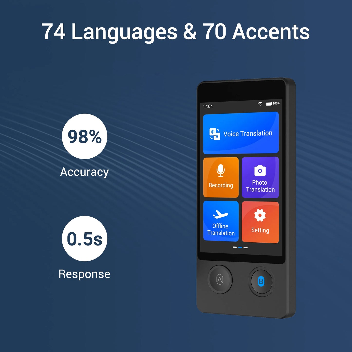 Wooask W12 Translator,Two-way Real Time Voice Translation Device, 144 Languages with 16 Offline Packages , for Travel Business