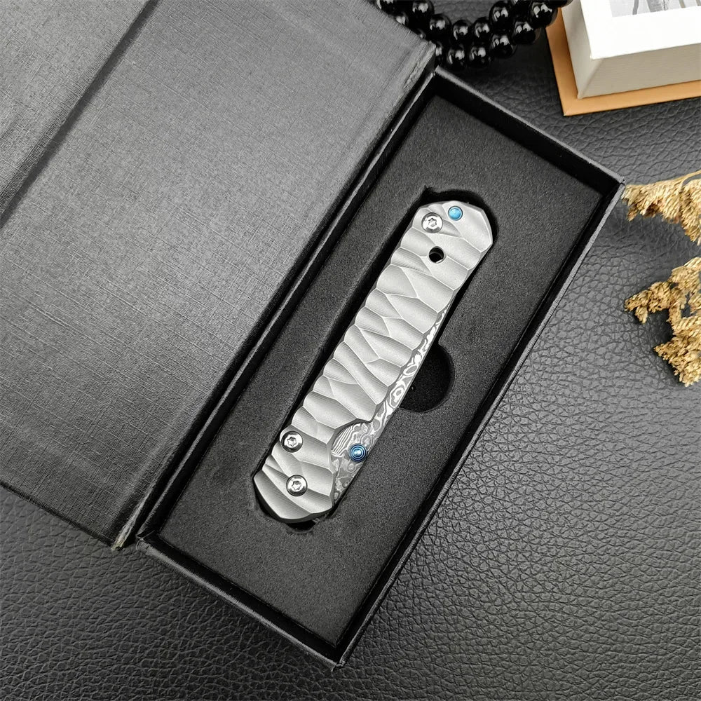 DIY Supplies EDC Safety Folding Knife Damascus Steel Titanium Handle