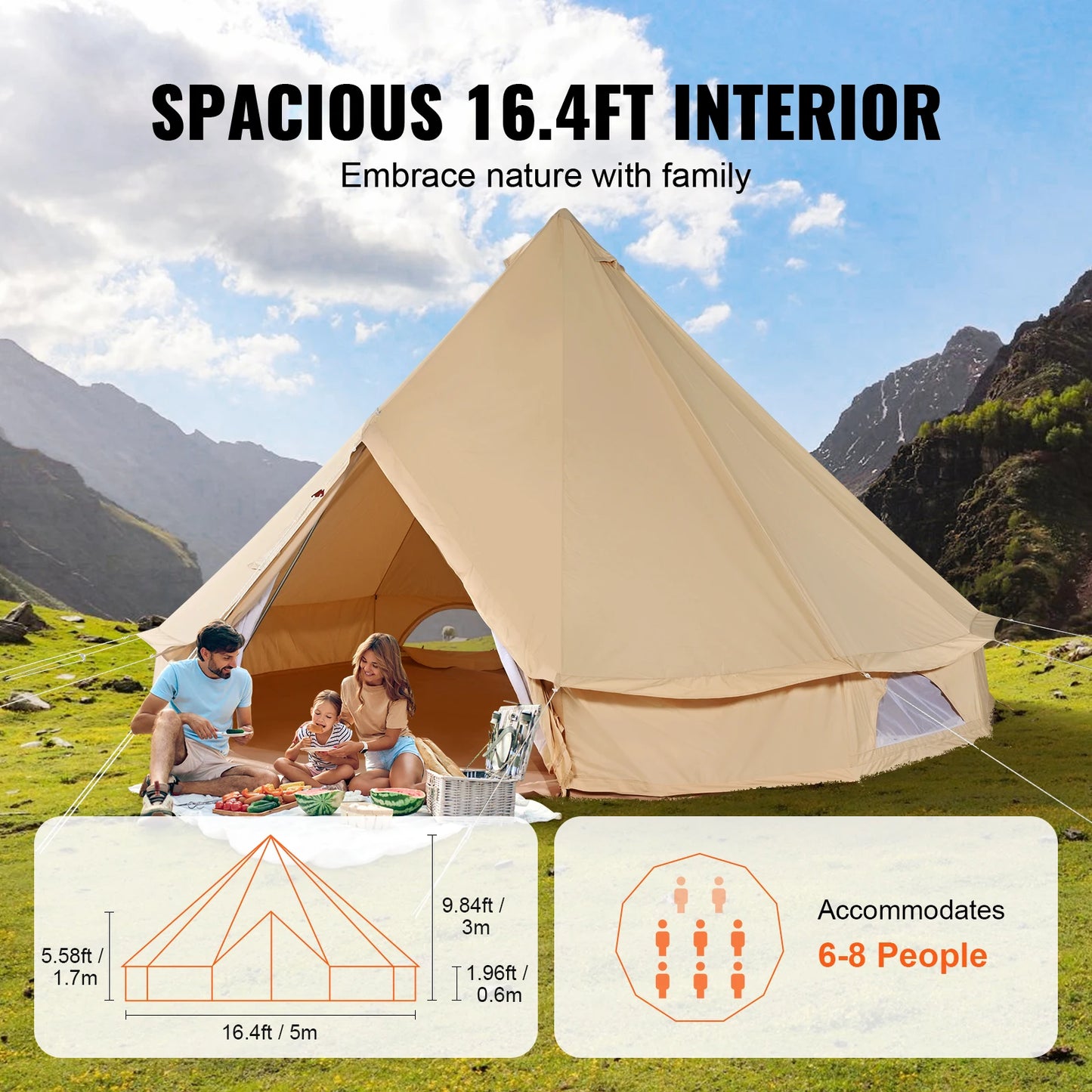 SucceBuy Canvas Bell Tent Four Seasons Yurt For Camping Eight