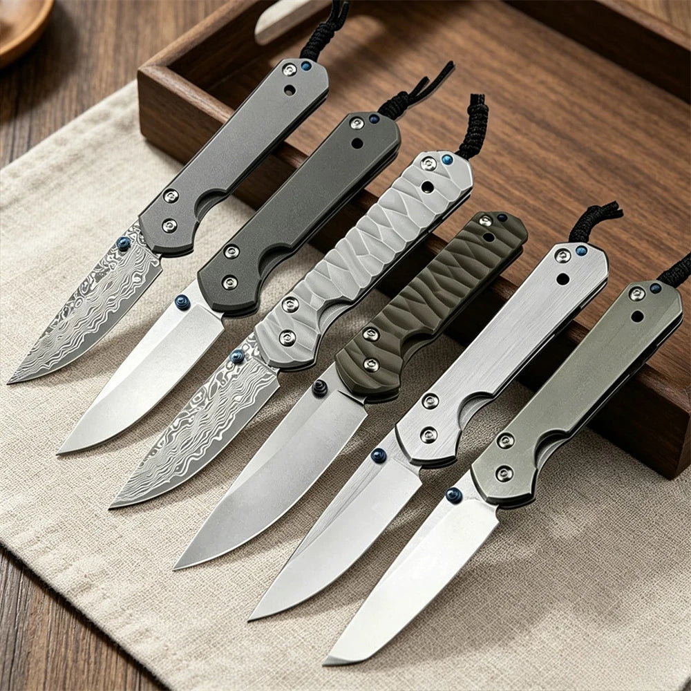 DIY Supplies EDC Safety Folding Knife Damascus Steel Titanium Handle