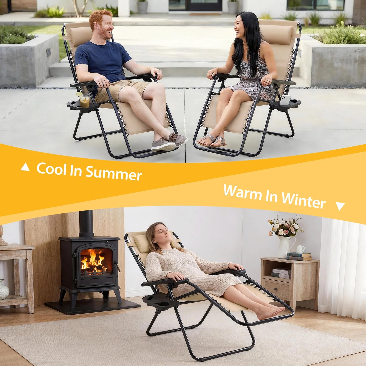 JHK Portable Zero Gravity Recliner Chairs Set Of 2 Outdoor Lounge Chairs