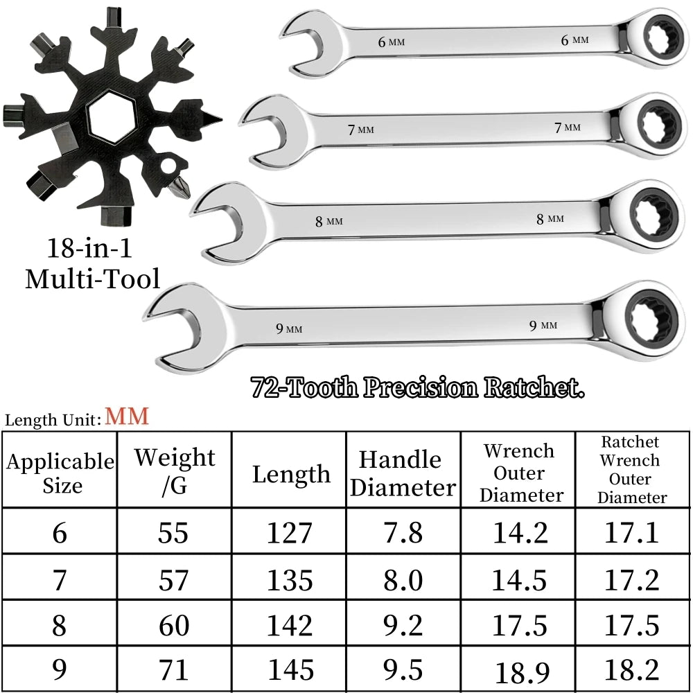 Flexible Ratcheting Wrench Set For Automotive Repair