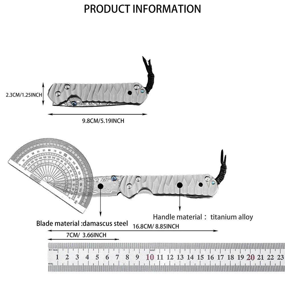 DIY Supplies EDC Safety Folding Knife Damascus Steel Titanium Handle