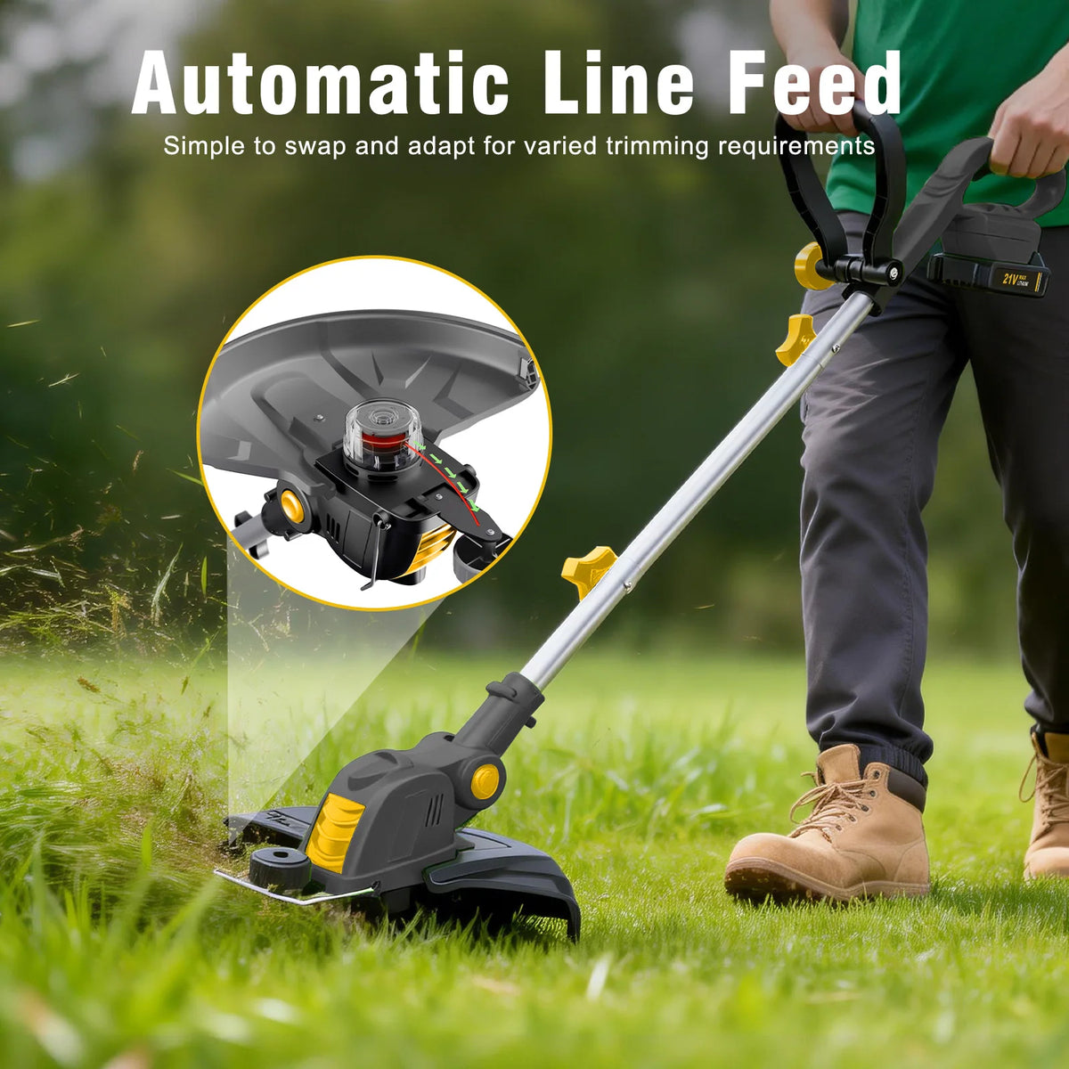 Cordless 3-In-1 String Trimmer With Rotatable Head And Auto Feed