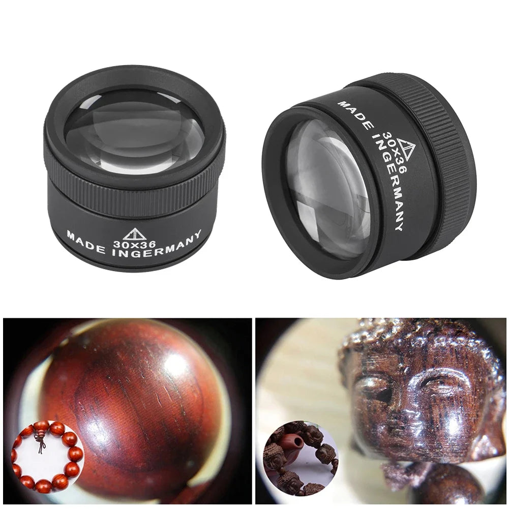 30X Magnifying Glass K9 Optical Lens Jewelry Loupe Monocle Handheld