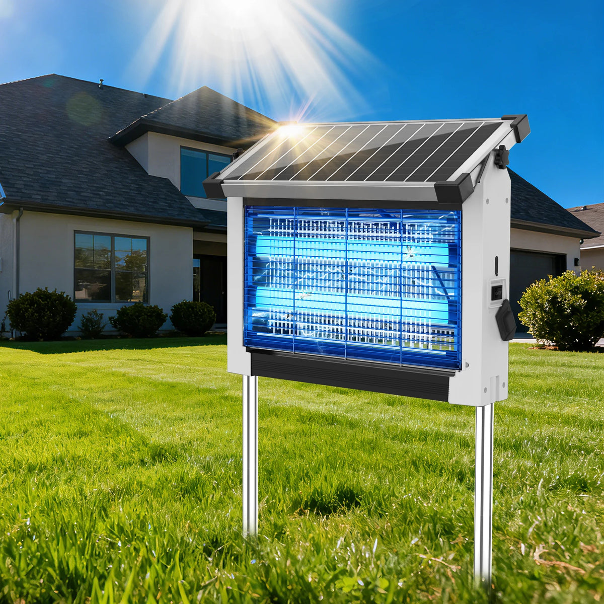 Solar Powered 4500V Waterproof Outdoor Mosquito Bug Zapper With Sensor