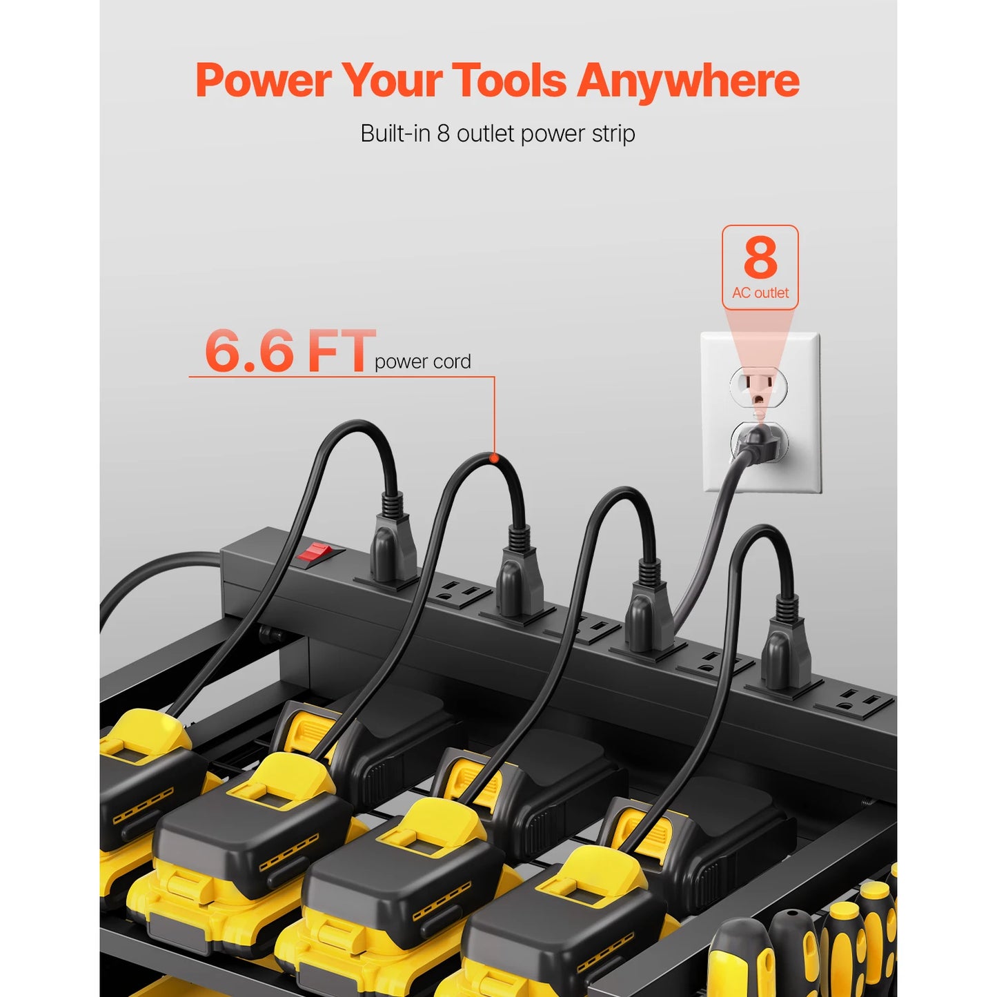 Tool Organizer Cart With Charging Station And 8 AC Outlets