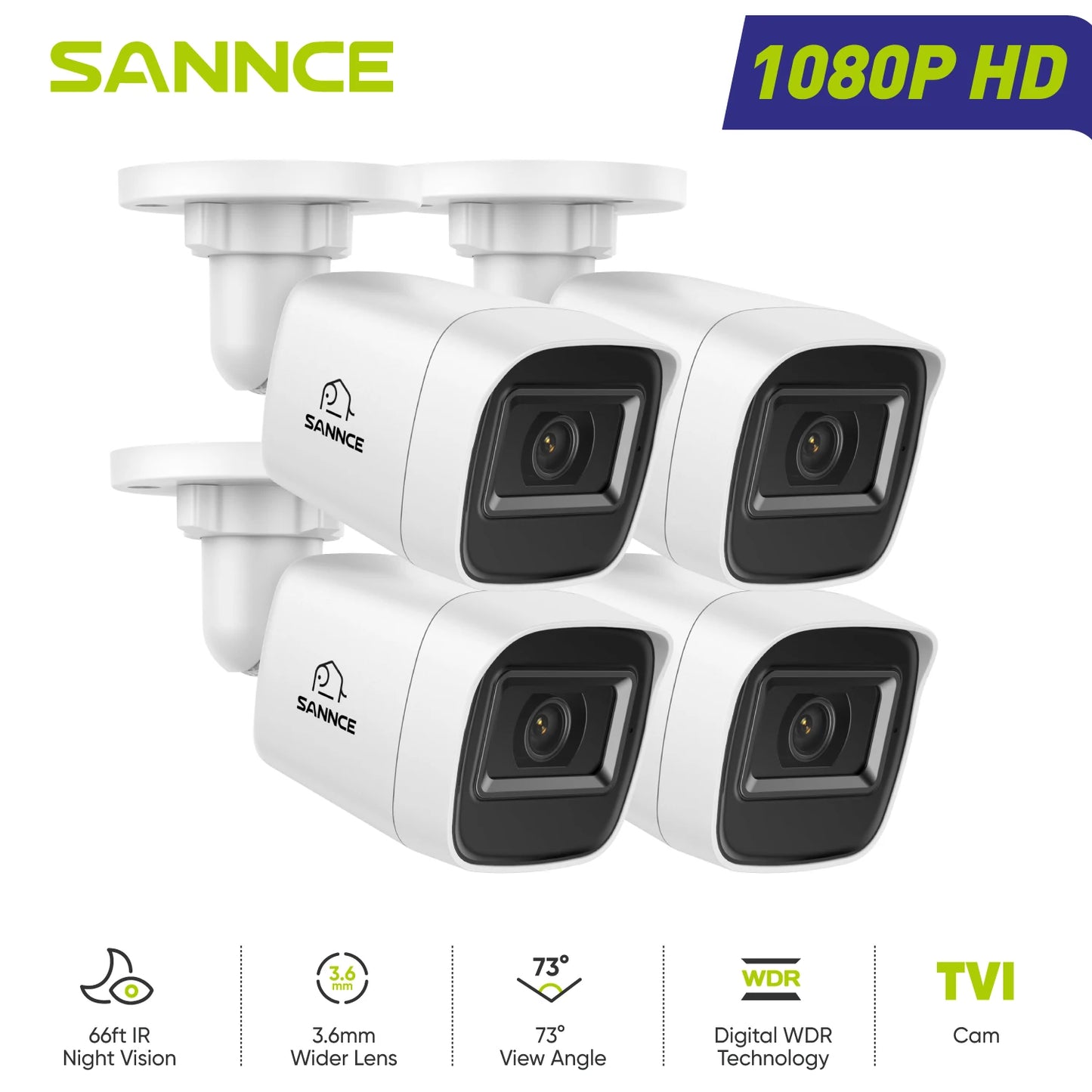 SANNCE 2MP Bullet Security Camera 3.6mm Lens 1080P DVR