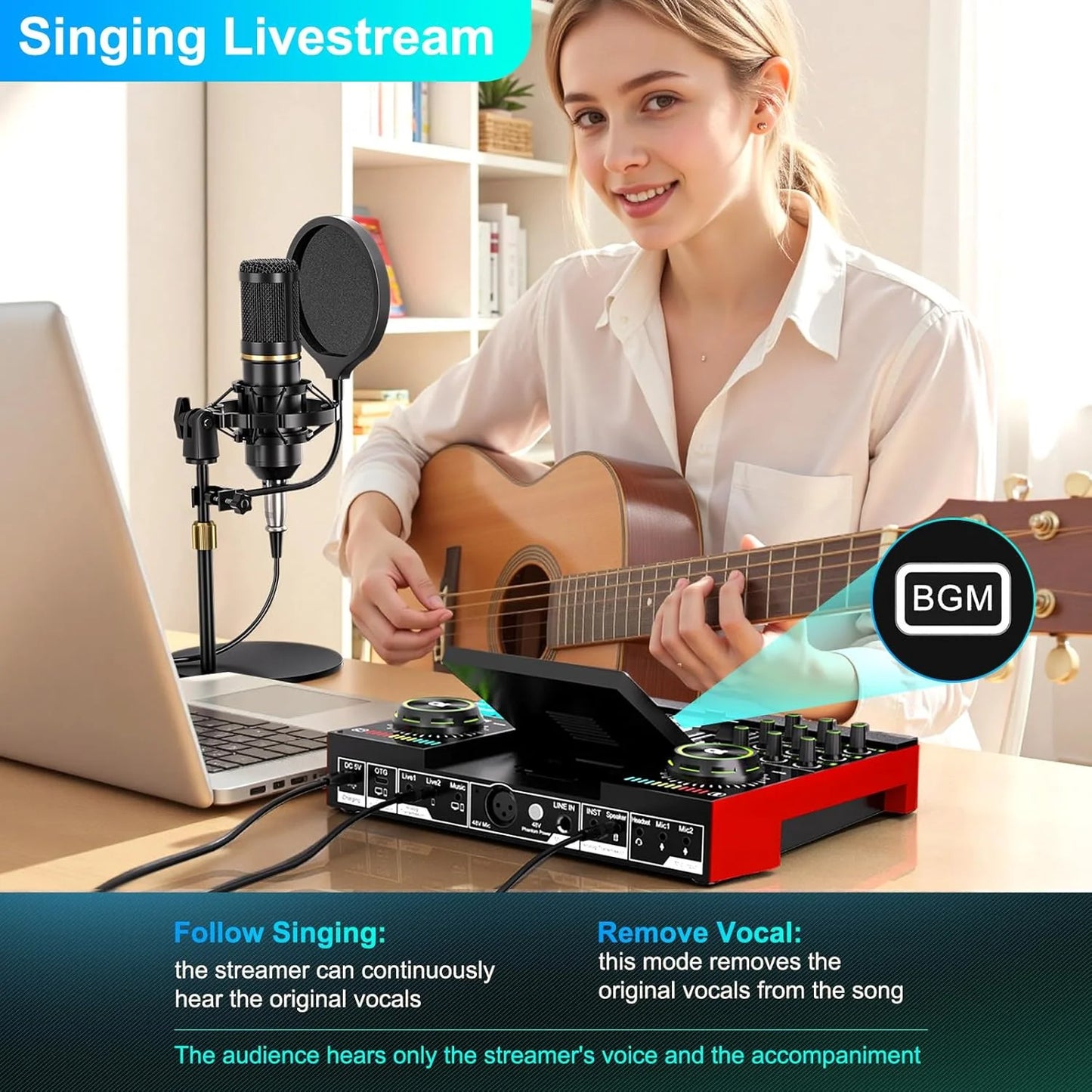 Tenlamp Bluetooth DJ Sound Mixer Studio Recording Microphone Bundle