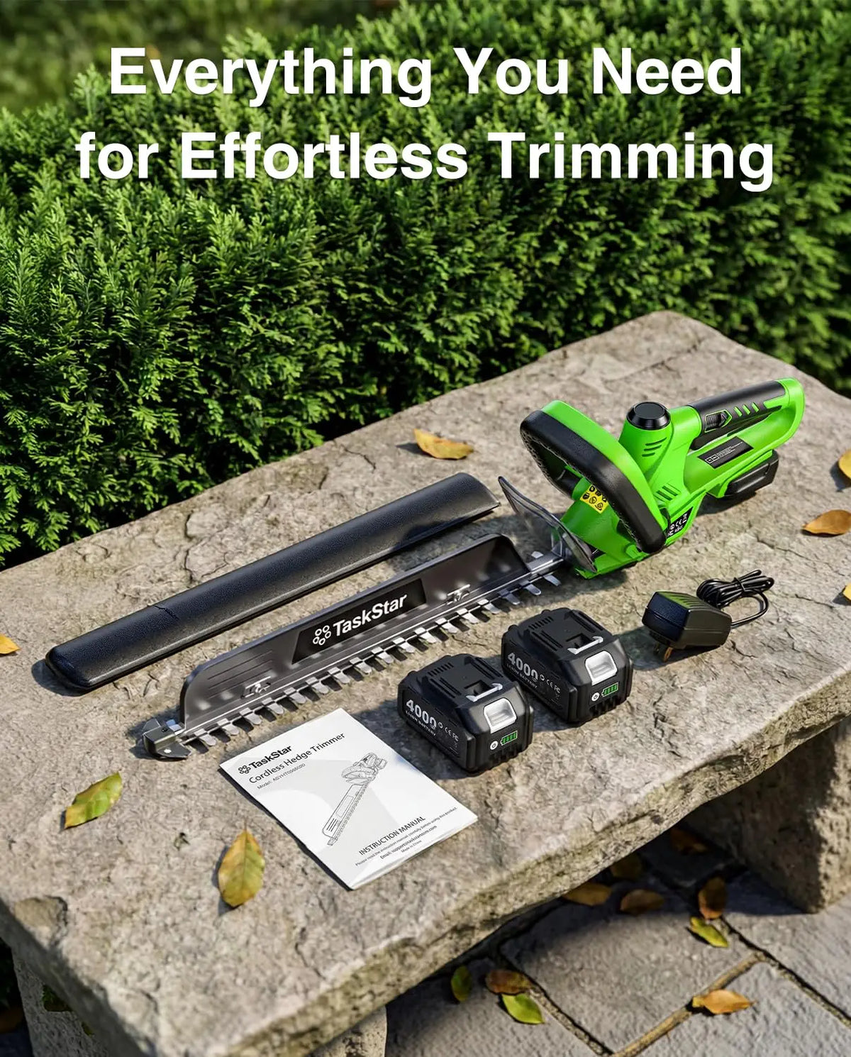 TaskStar Cordless Electric Hedge Trimmer With Dual Action Blade