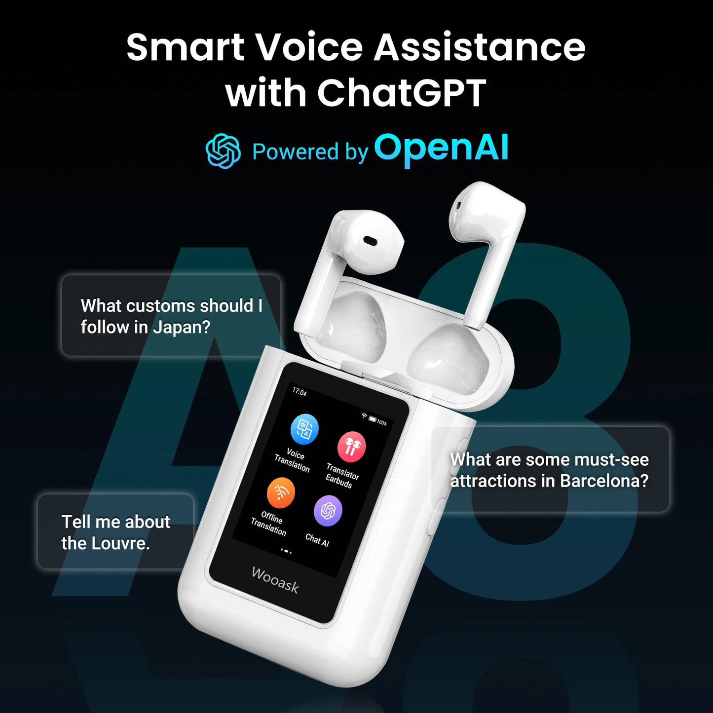 Wooask A8 Translator Earbuds ChatGPT Powered 144 Language Translator