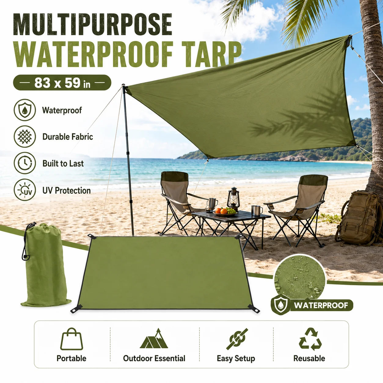 Outdoor Waterproof Tarp Shelter Canopy For Camping And Backpacking