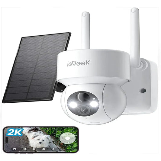 IEGEEK 2K 3MP Wireless Outdoor PTZ Security Camera Solar Panel