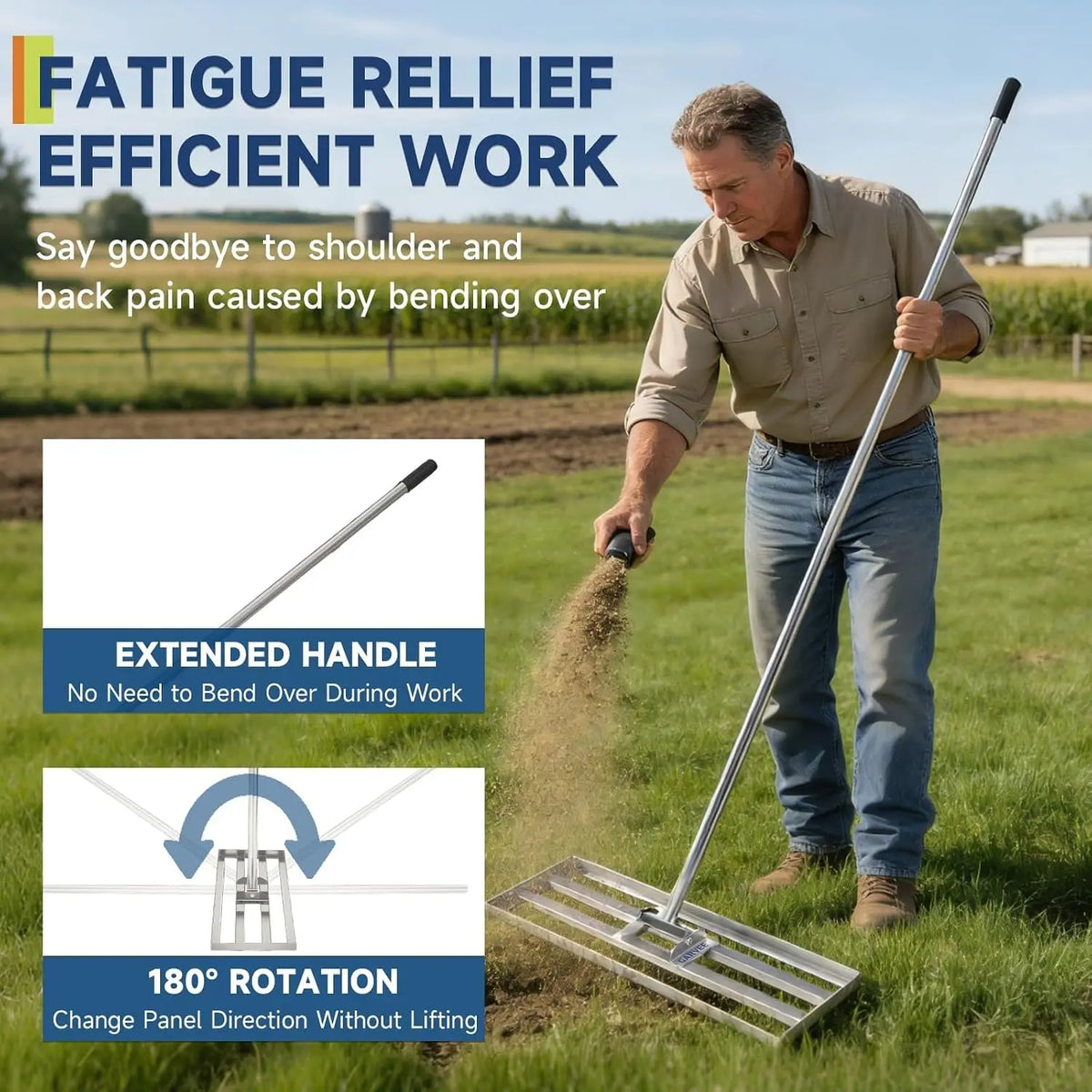 Tacleekii Stainless Steel Lawn Leveling Rake for Garden and Yard