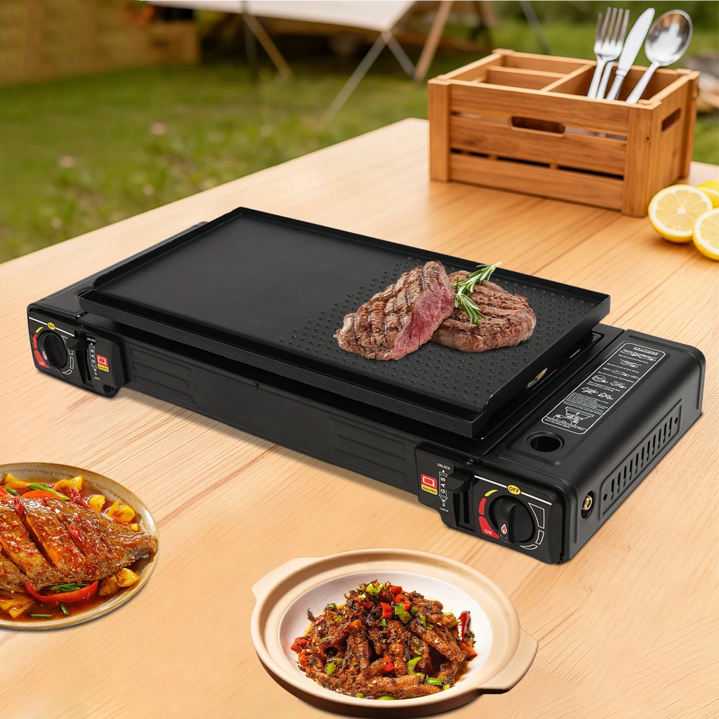 Portable 2 Burner Gas Stove With Piezo Ignition Carrying Case