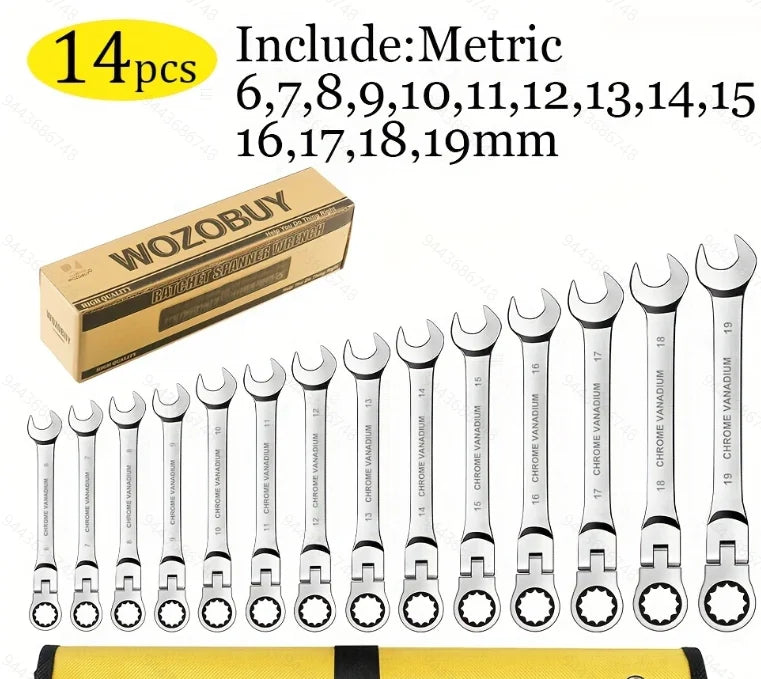WOZOBUY Flex-Head Ratchet Wrench Set Cr-V Construction