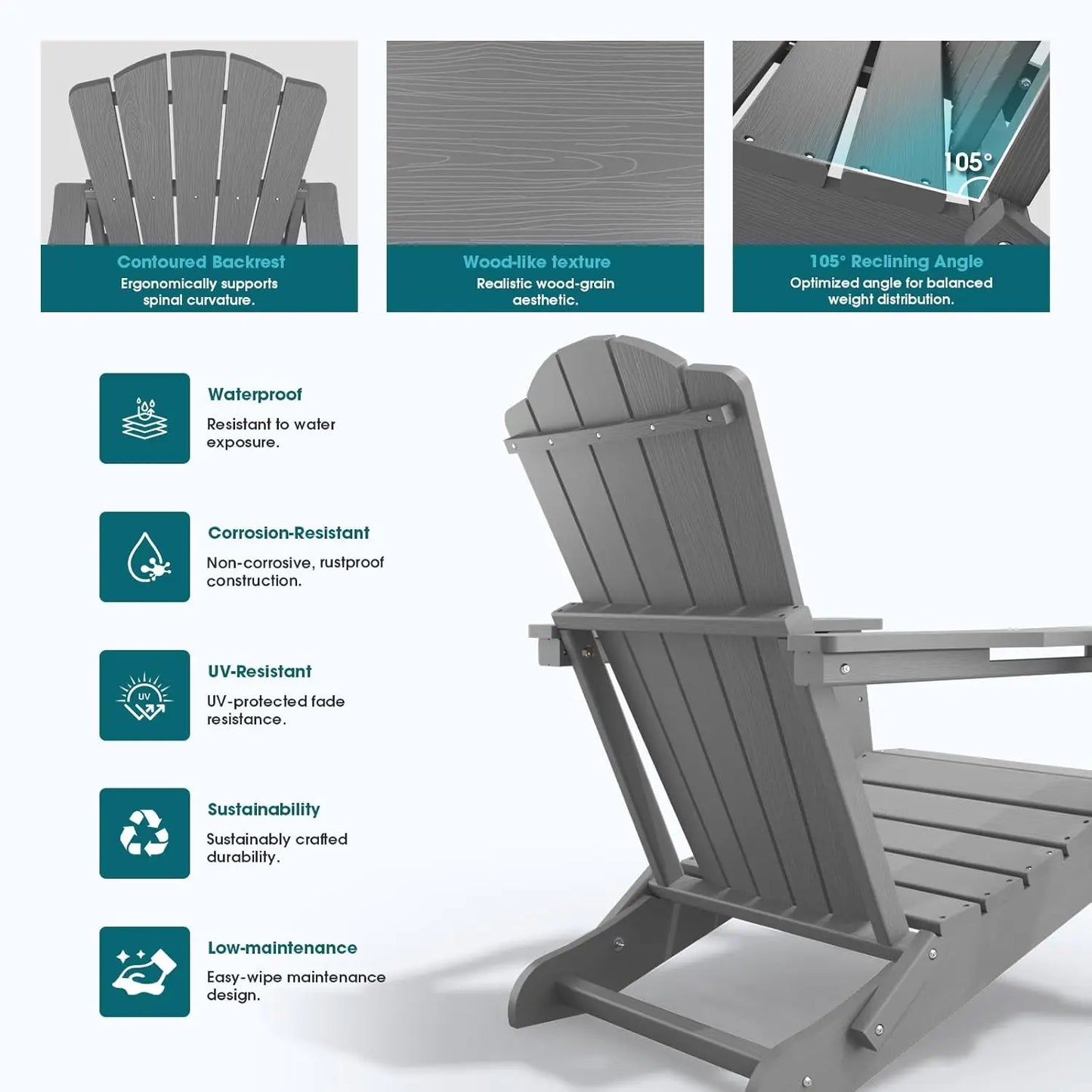 MOYU Folding Adirondack Chair Set All-Weather HDPE Outdoor Chairs