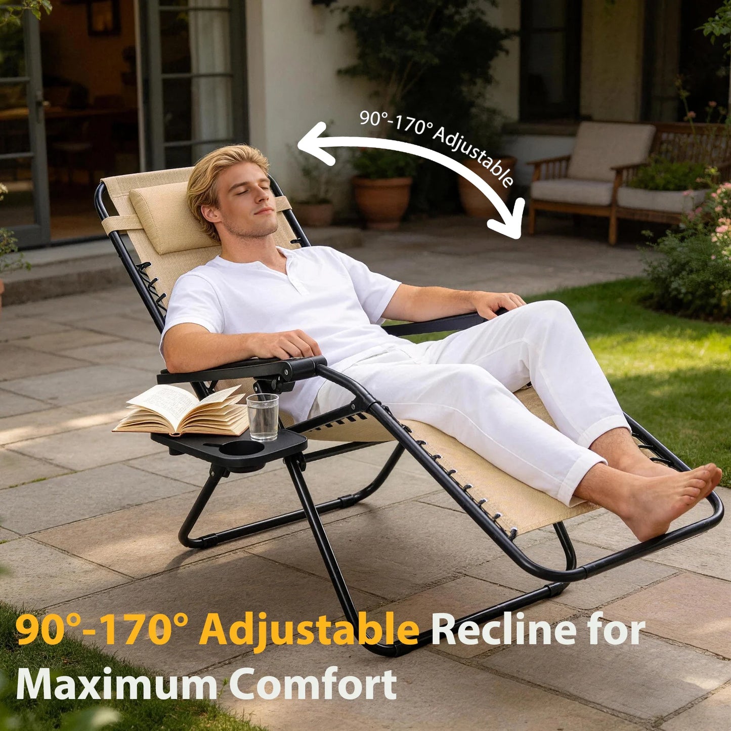 JHK Portable Zero Gravity Recliner Chairs Set Of 2 Outdoor Lounge Chairs