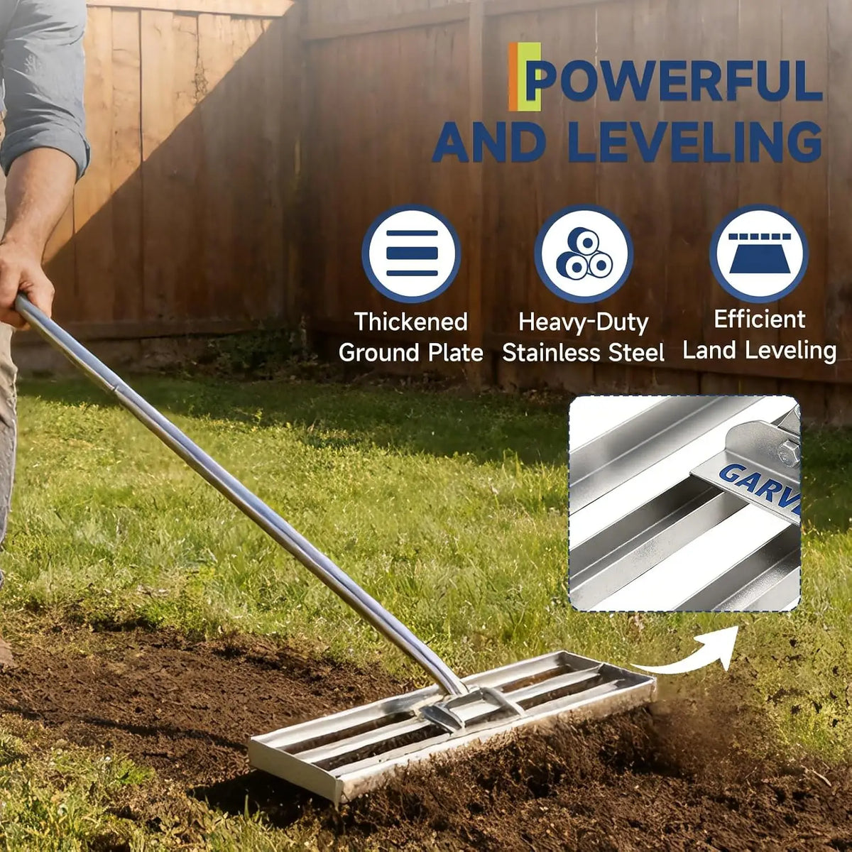 Tacleekii Stainless Steel Lawn Leveling Rake for Garden and Yard