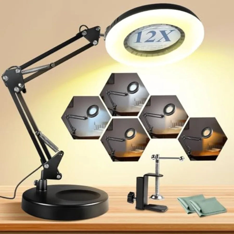 LED Desktop Magnifying Glass Lamp With Stand And Dimmable Lighting