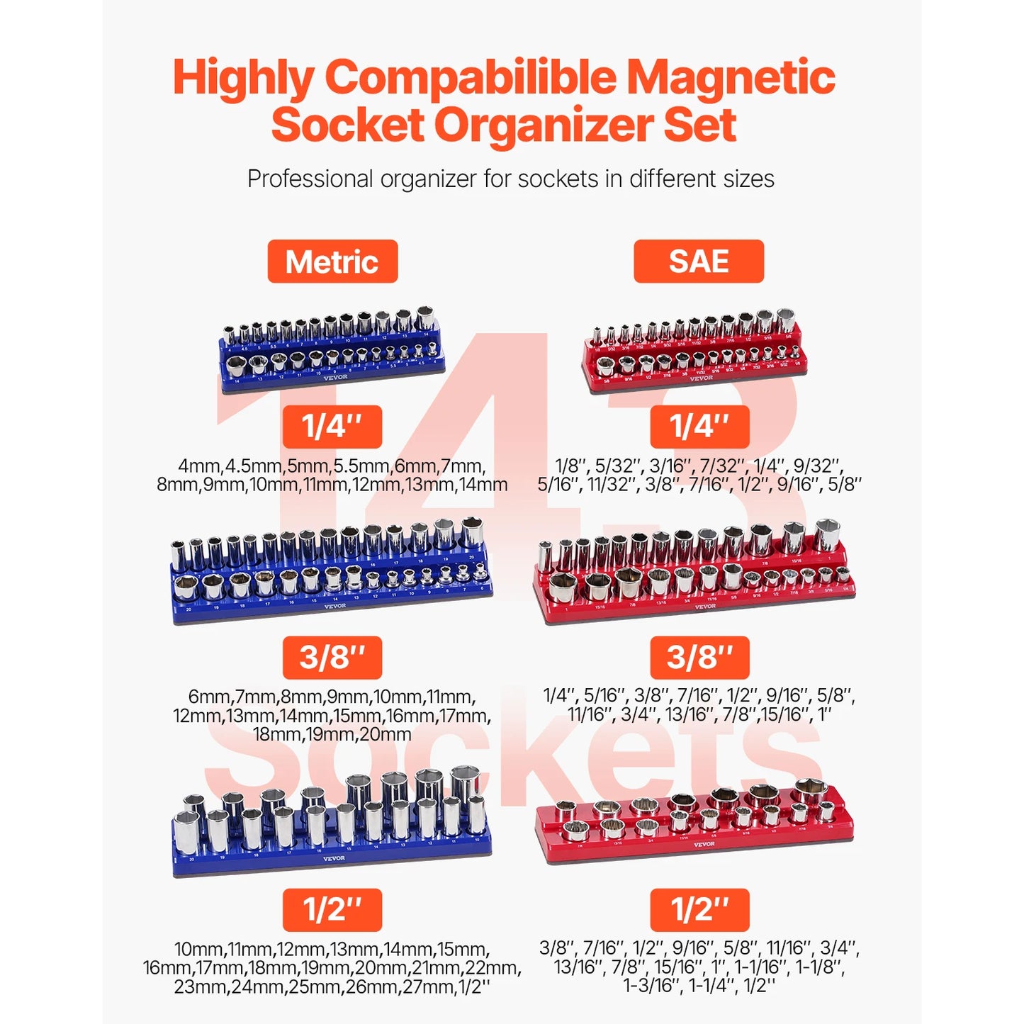 SucceBuy Magnetic Socket Organizer Set 6/8 Pieces With Clear Labels