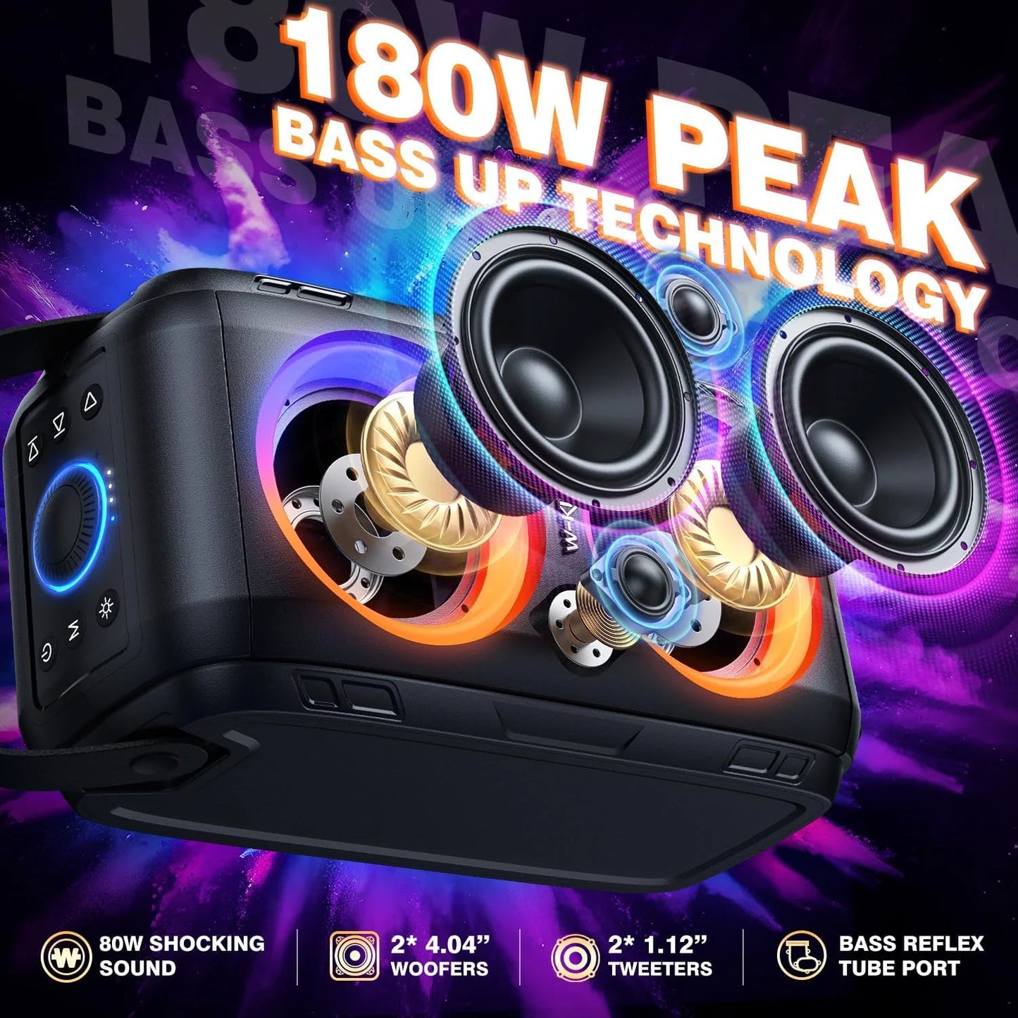 W-King 180W Peak Party Bluetooth Speaker With Subwoofer