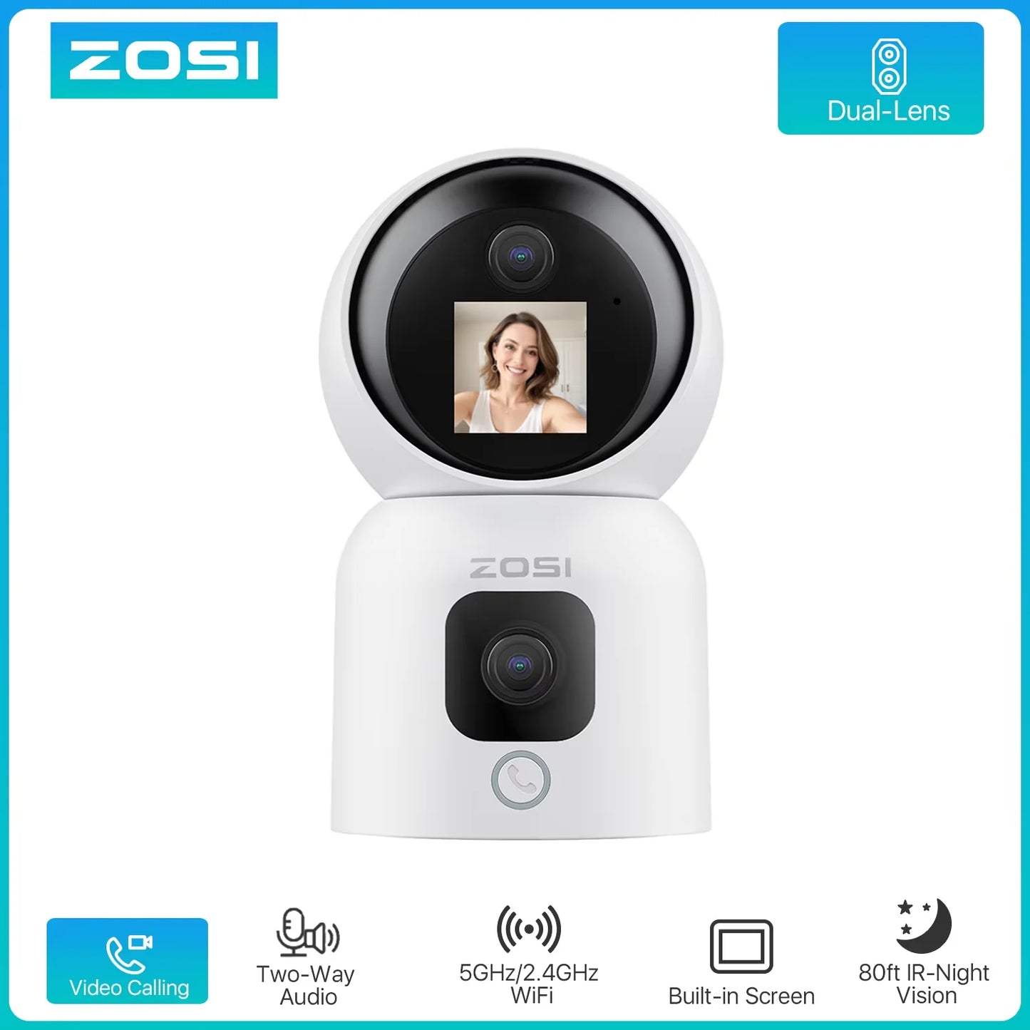 ZOSI 360 PTZ Smart Home Security Camera Auto Tracking