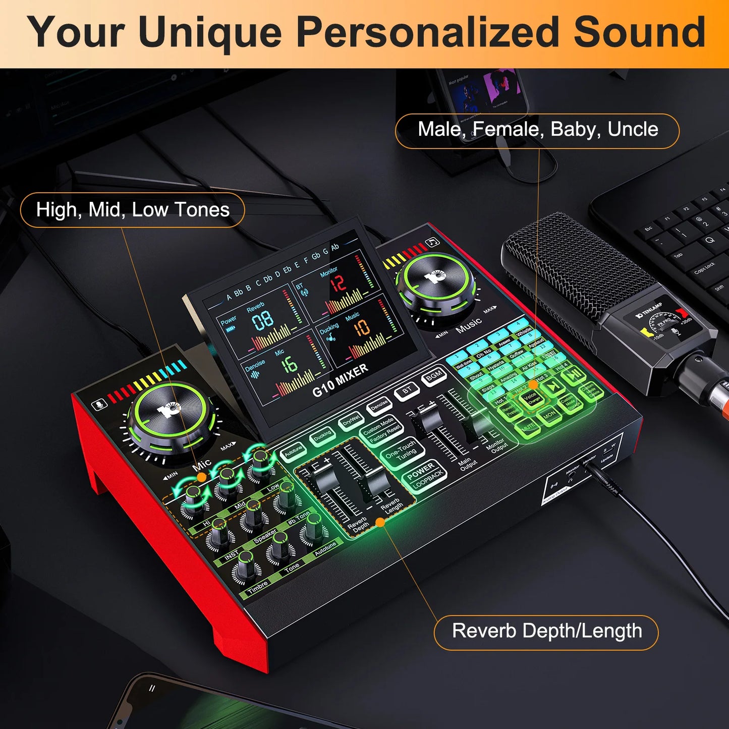 TenLamp G10 PKPRO Podcast Studio Mixer With 6 Channel Interface