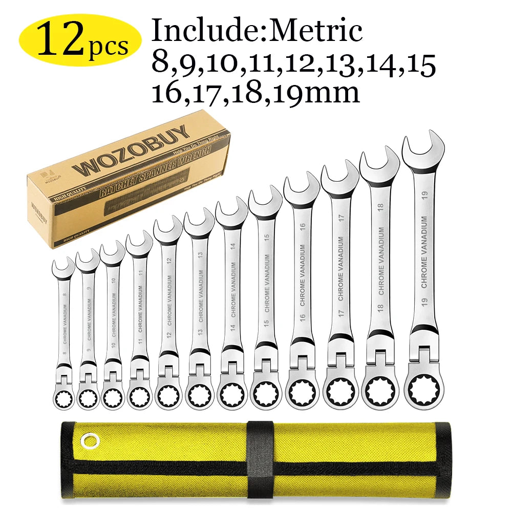 WOZOBUY Flex-Head Ratchet Wrench Set Cr-V Construction
