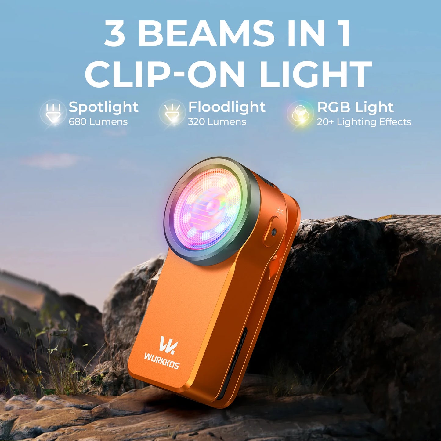 Wurkkos HD03 680LM USB Rechargeable Clip Light Flashlight Spotlight Floodlight