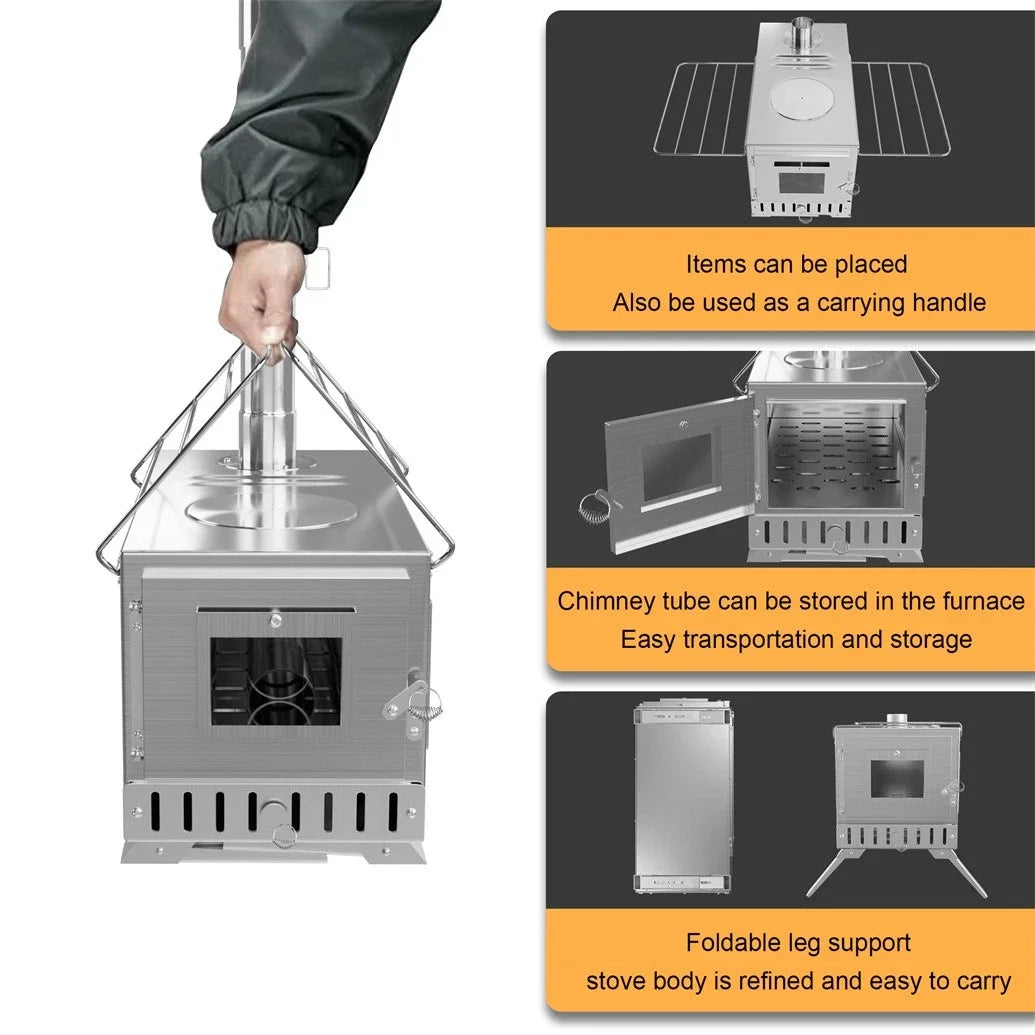 Hot Tent Wood Burning Stove Portable Outdoor Heater And Cooktop