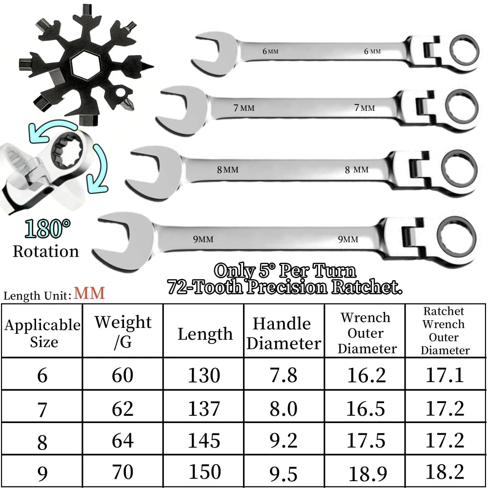 Flexible Ratcheting Wrench Set For Automotive Repair