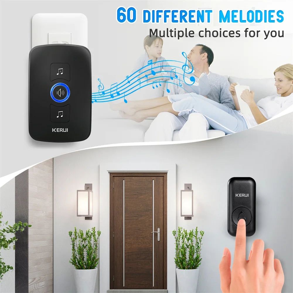 KERUI Waterproof Wireless Doorbell Kit With LED Chime And Alarm