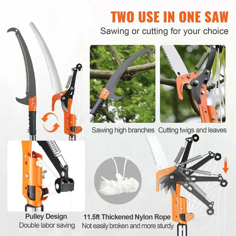 VEVOR Extendable Pole Saw With Steel Blade Tree Pruner For Palms Shrubs