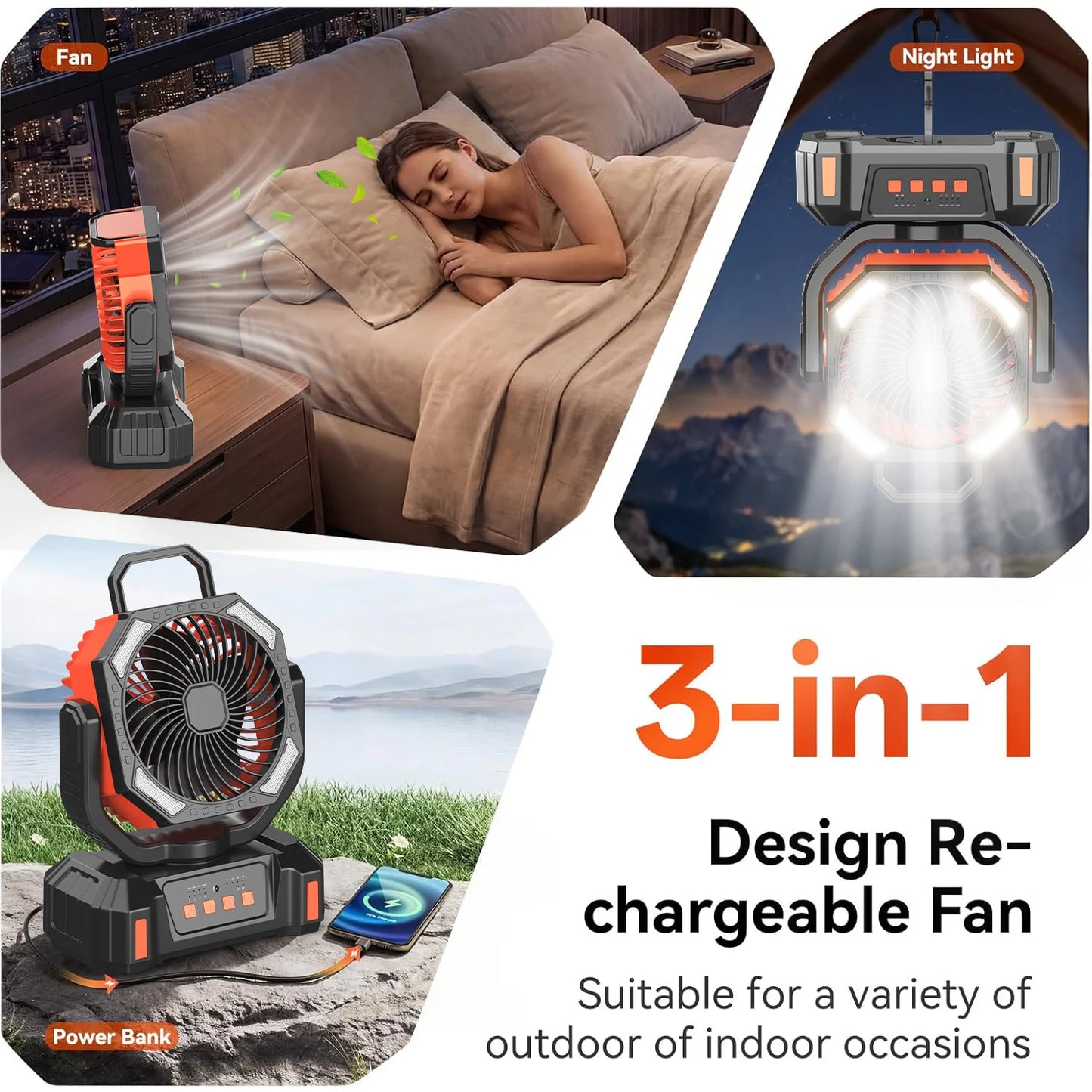 Portable Misting Fan With USB Rechargeable Battery And LED Lantern